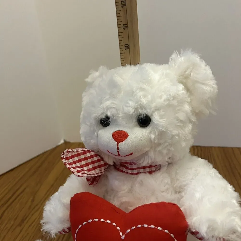Burton + Burton White Plush Bear with Red Checked Accents Holding Heart 10 Inch